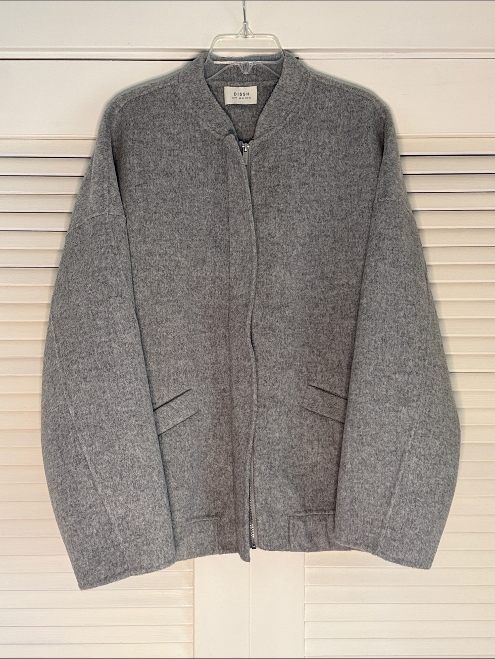 DISSH Women’s Soft Gray Zip-Front Wool Bomber Jacket - Size 10 / XL